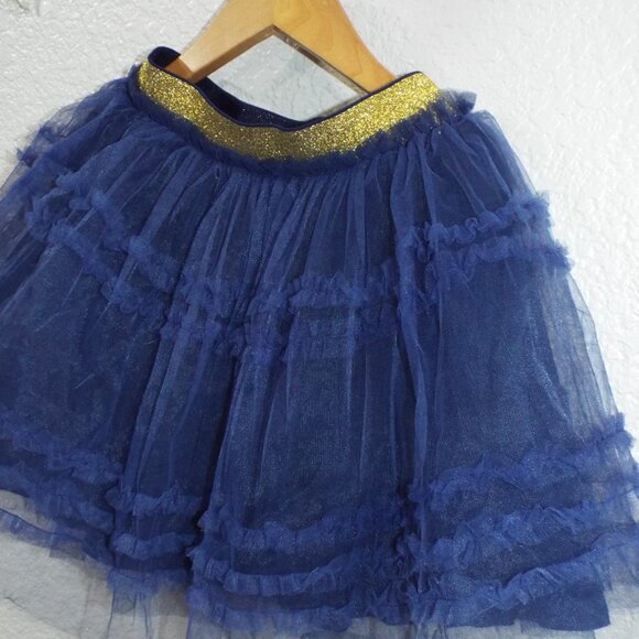 Mini Boden Girl's Navy Blue Layered Tulle Tutu Skirt Gold Elastic Waistband 5-6Y - Picture 6 of 8